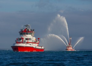 Fireboat 20 (Protector) arrives at the Port of Long Beach.
